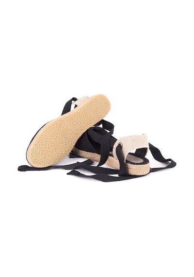 Star Tombis Gerçek Elişi Ipli Düz Topuk Keten Espadril Handmade Siyah