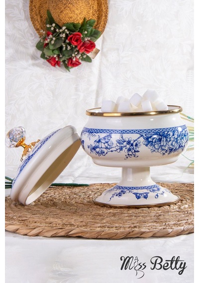 Miss Betty Vintage Blue Life Ayaklı 18 Cm Emaye Şekerlik