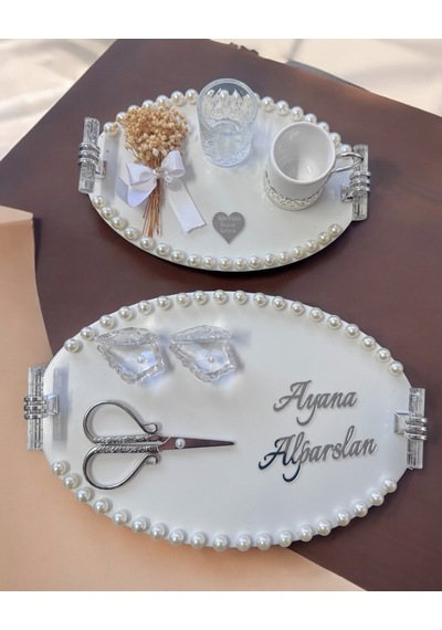 Lustre İncili Söz Nişan Tepsisi Gümüş