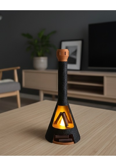 Elana Design Şömine Led Dekoratif Mumluk Masa Üstü Ambiyans Lambası Led Mum Dahil Siyah