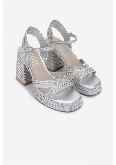 Valmenti Kadın Vegan/tekstil Topuklu Sandalet 1141 Havana-002 Bn Sndlt Y25 Sılver Rope Gümüş
