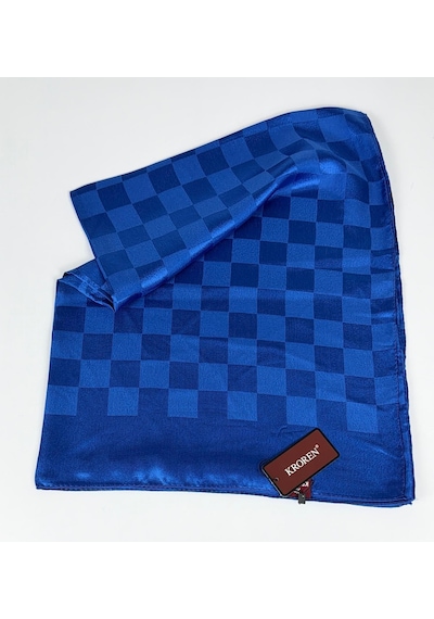 Kroren Krep Jakarlı Dama Desen Şal - 70 X 190 Saks Mavi