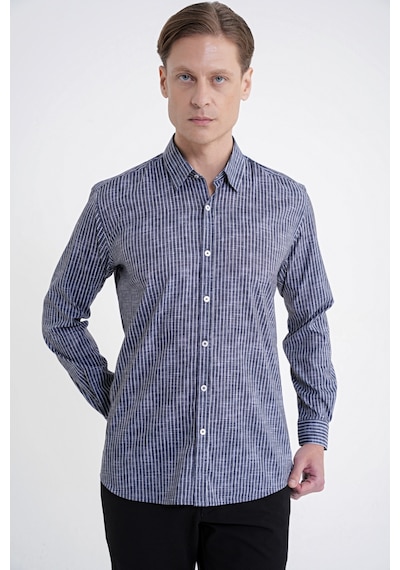 Slim Fit Klapa Yaka Esnek Pamuklu Siyah Çizgili Gömlek G 1599