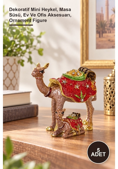 5 Adet Yavrulu Deve Figürü Dekoratif Mini Heykel, Masa Süsü, Ev Ve Ofis Aksesuarı, Ornament Figure