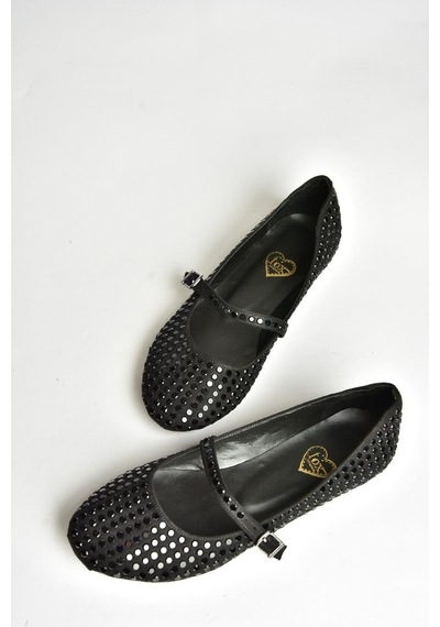 Fox Shoes U726634504 Siyah Kumaş Taş Detaylı Babet Siyah-kumaş Siyah