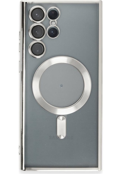 Samsung Galaxy S25 Ultra İçin Magsafe İle Uyumlu Kılıf Kamera Lensli Korumalı Şeffaf Silikon Kapak Gümüş
