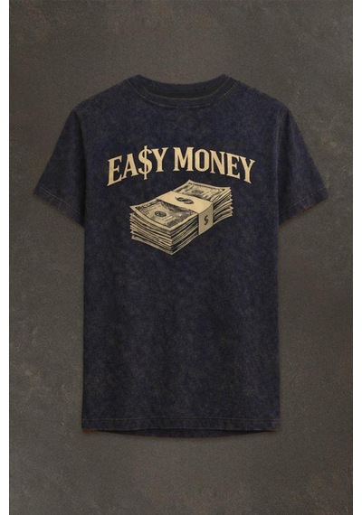 Technomonkey Lacivert Yıkamalı Retro Erkek Easy Money Baskılı Tişört