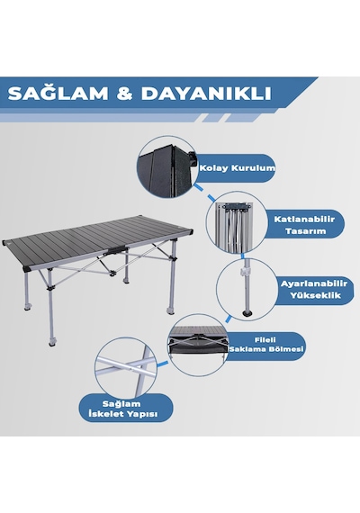 Funky Chaırs Hercules Katlanabilir Alümiyum Kamp Masası 128x55x80 Cm Siyah