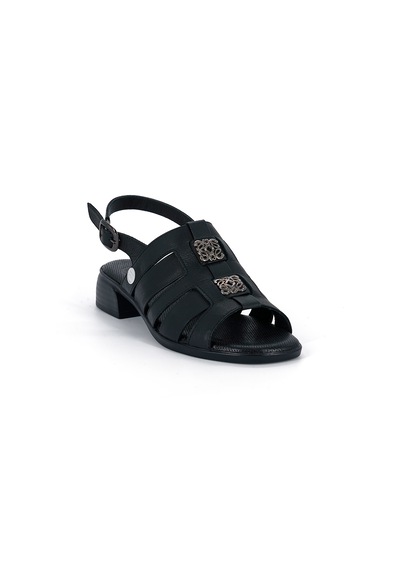 Mammamia D26ys-5100 Kadın Hakiki Deri Kısa Kalın 4 Cm Topuklu Sandalet Siyah