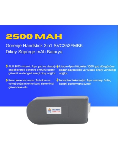 Gorenje Handstick 2in1 Svc252fmbk Dikey Süpürge Mah Batarya  Uyumlu Uzun Ömürlü, Yüksek Performans Pil