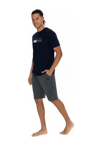U.s. Polo Assn. Erkek Alt Üst Yuvarlak Yaka Pijama Şort Takımı Lacivert