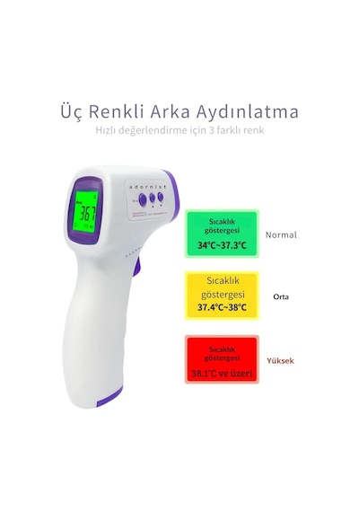 Dijital Temassız Ateş Ölçer Tabanca Model, Hafızalı, Pilli Termometre Alın Ve Vücut Ölçümü Bebek,