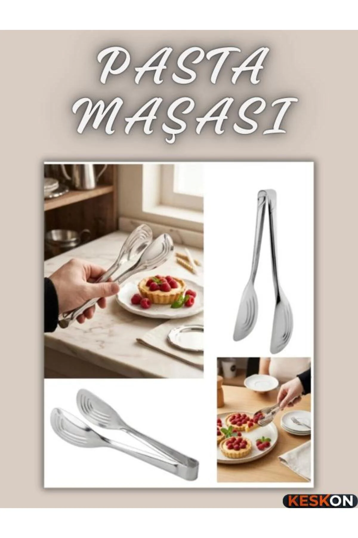 Pasta Maşası Paslanmaz Çelik Servis Maşası, Kaymaz Tutuşlu Mutfak Servis Maşası