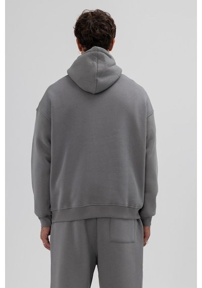 Vamos Basic Oversize Kapüşonlu Sweatshirt Füme