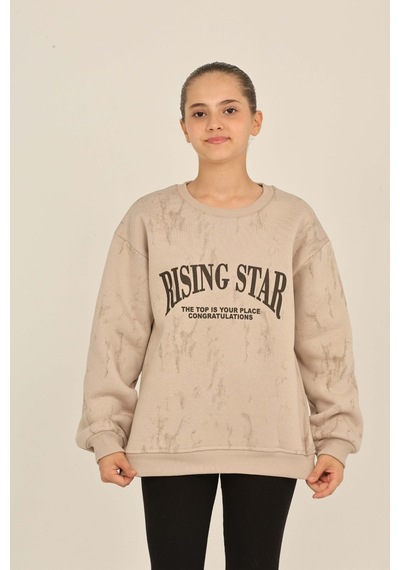 Toontoy Kız Çocuk Rısıng Star Baskılı Sweatshirt Bej