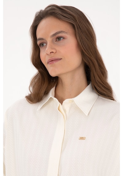 U.S. Polo Assn. Kadın Krem Uzun Kollu Oversize Desenli Gömlek 50316422-VR256