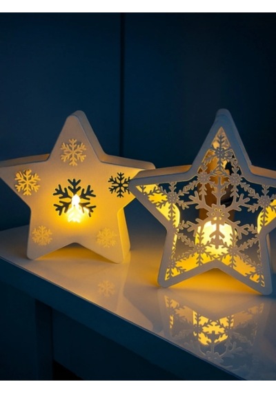 3dprototürk Yılbaşı Seti 2 Adet 15 Cm Yıldız Figür Işıklı Dekorasyon Tealight Led Mum Dahil 3d Baskı