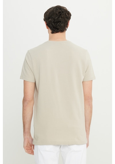 AC&Co / Altınyıldız Classics Erkek Bej Pamuklu Slim Fit Dar Kesim Bisiklet Yaka Esnek Tişört Bej