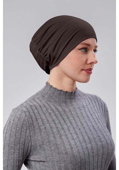 Sonbaharmoda Kadın Tesettür Hazır Pratik Geçmeli Bone Lastikli Kaymaz Kahverengi Kahverengi
