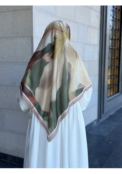Qalortex Scarf Pamuklu Amber Desen Eşarp-haki