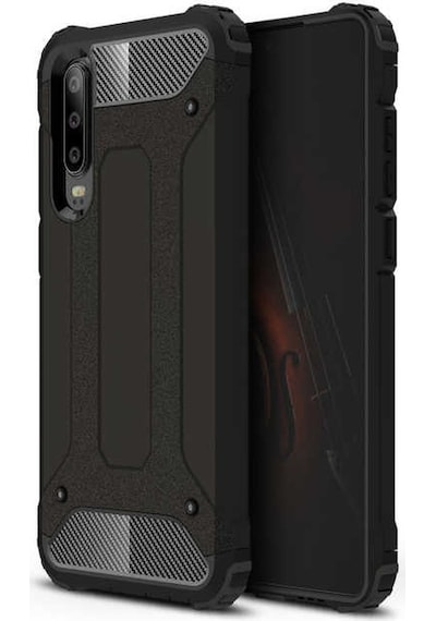 Kilifone - Huawei Uyumlu P30 - Kılıf Çift Katman Zırh Tank Crash Military Kapak - Siyah