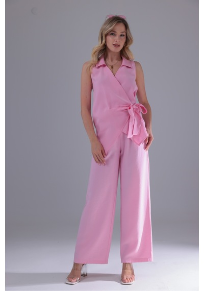 Eseclass Yandan Bağlamalı Kruvaze Model Tencel Gömlek Pembe Pembe