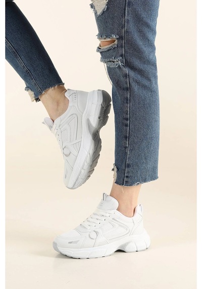 Mcdark Unisex Beyaz Günlük Snekars Spor Ayakkabı Topuk 4 Cm