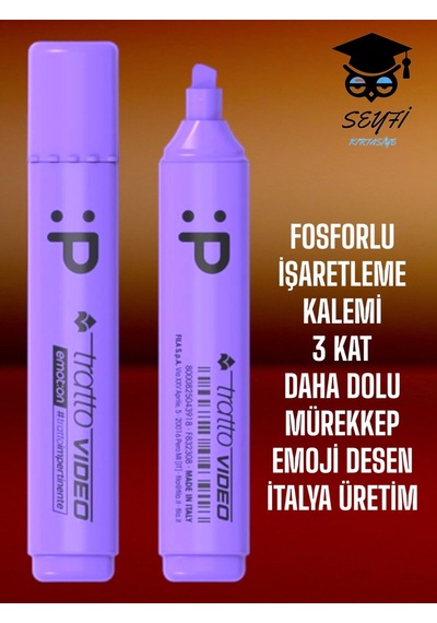 Fosforlu İşaretleme Kalemi 3 Kat Daha Dolu Mürekkep İtalya Üretim Mor