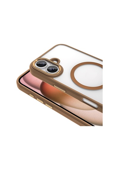 İphone 16 Plus Kılıf Magsafe Şeffaf Arka Yüz Kamera Yükseltili Silikon Hesaplı Dünya Gold