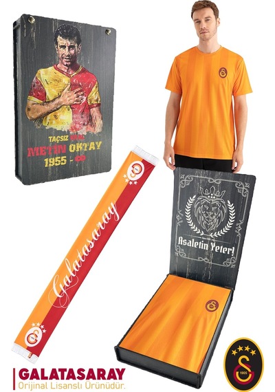 Galatasaray Lisanslı Match Day T-shirt + Şal Kaşkol Set Ahşap Kutulu 106 Sarı