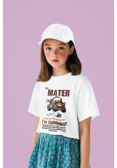 Sevbano Im Mater Arabalar Çizgi Film Baskılı Unisex Şimşek Mcqueen Çocuk Beyaz