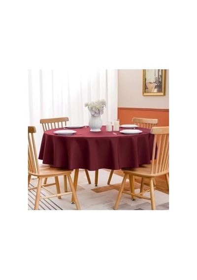 Sıvıya Dayanıklı Yuvarlak Dertsiz Keten Masa Örtüsü Bordo, 180 X 180, Collec-aktarim02 Açık Bej