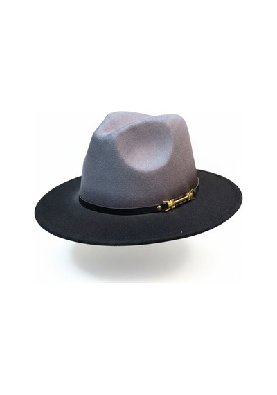 Gigi Luxe Özel Tasarım Fedora Fötr Şapka Ayarlanabilir Gold Aksesuarlı Kovboy Fötr Siyah Siyah