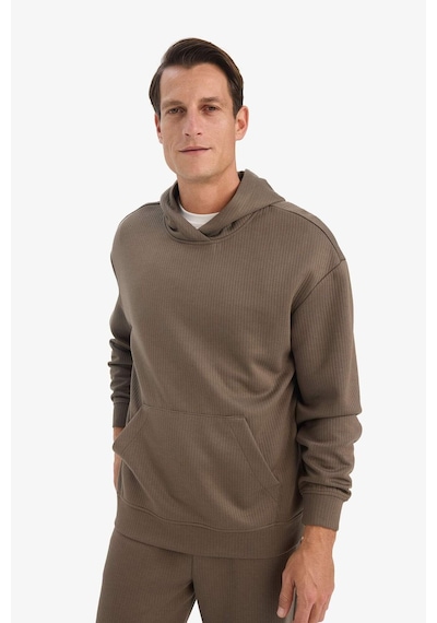 Defacto Boxy Fit Kapüşonlu Kanguru Cepli Jakarlı Sweatshirt E9308ax25aubn571 Kahve