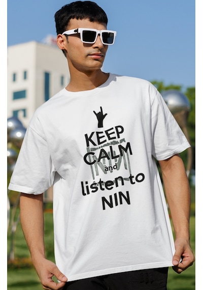 Nin Rock Metal Müzik Grubu Baskılı Unisex Oversize Tişört Beyaz