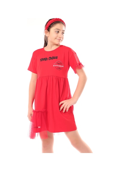 Toontoy Kız Çocuk Youth Choice Baskılı Tüllü Elbise Kırmızı