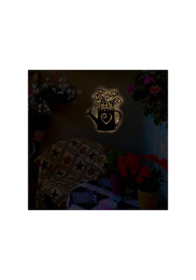 Led Işıklı Çiçek Sulama Kabı Ve Çiçekler Dekoratif Tablo Balkon Duvar Dekorlu Gece Lambası Sarı - 737260236 Sarı