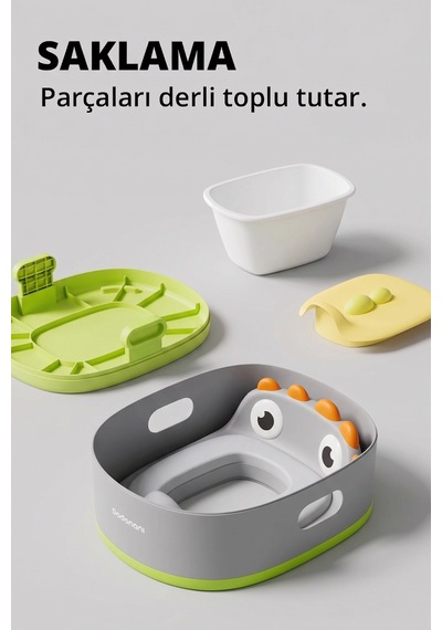 Wellgro Dino 2'si 1 Arada Bebek Lazımlık ve Tuvalet Adaptörü - Gri