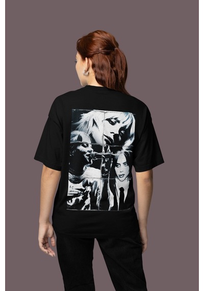 Sevbano Tasarım Vintage Billie Eilish Sırt Baskılı Unisex Oversize Şarkıc Siyah