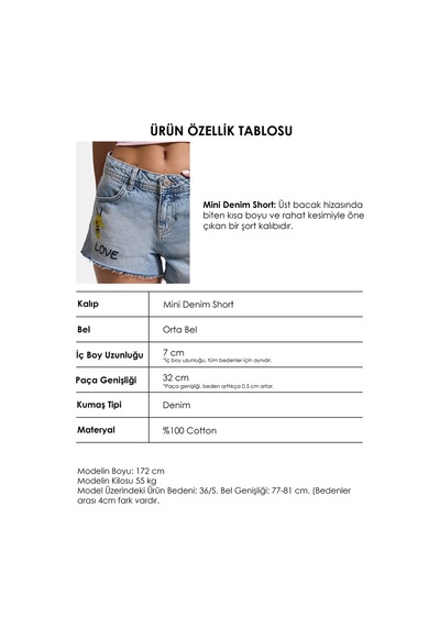 Itsbasic Kadın Mavi 4s6-32 Mini Mom Nakış Desenli Tasarım Denim Şort