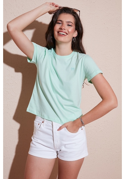 Lela Pamuklu Slim Fit Bisiklet Yaka Minimal Işleme Detaylı Bayan T Shirt 5866398 Mint Lela Pamuklu Slim Fit Bisiklet Yaka Minimal Işleme Detaylı Bayan T Shirt 5866398 Mint
