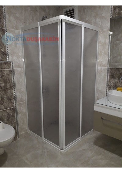Nokta Duşakabin 90 x 90 Teknesiz Plastik Mika Camlı Duşakabin Şeffaf