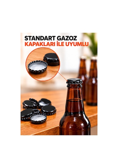 Gazzel Şişe Kapatma Aleti Gazoz Soda Şişesi Taç Kapak Makinası + 500 Adet Gazoz Kapağı Açık Gri