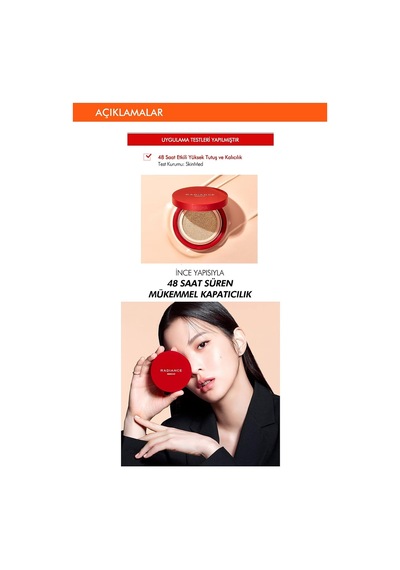 48 Saat Kalıcı Saten Fondöten 15ml Spf50+ Radiance Perfect Fit Cushion Foundation No.23 Çok Renkli