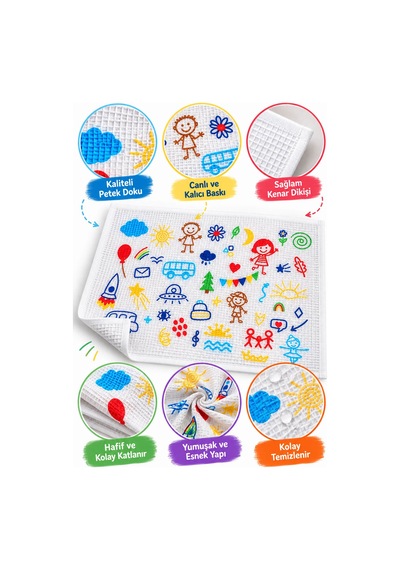 6'lı Okul Beslenme Örtüsü 35x50 Cm Pamuklu Yıkanabilir Happykids Beyaz