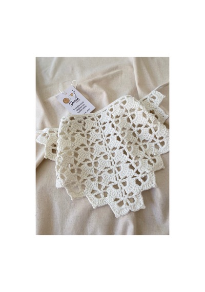 Krem Renk Bandana El Örgüsü Bandana Saç Aksesuarı Krem Krem