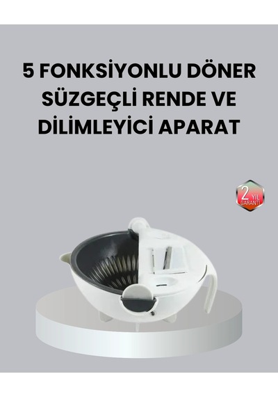 Buğz Döner Mekanizmalı 5 İ 1 Arada Süzgeçli Rende Sebze Meyve Doğrama Cihazı