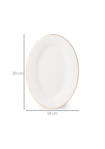 Porsima 4444 Gardenya Porselen Altın Fileli Kayık Tabak Seti - Oval Kahvaltılık Sunumluk Seti 20cm Beyaz