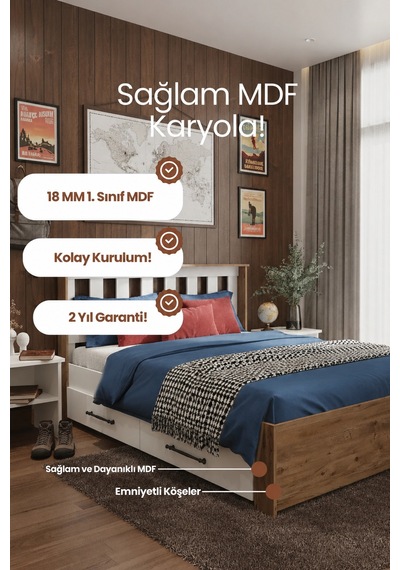 Stark 4 Çekmeceli Çift Kişilik Mdf Karyola