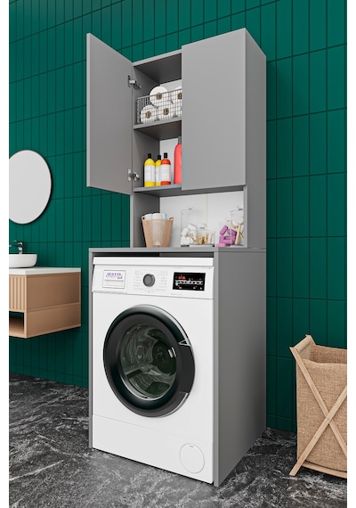 Asra Trend Çamaşır Makinesi Üstü Banyo Dolabı BD-01 %100 MDF İki Kapaklı Organizer Raf Kül Gri Asra Trend Çamaşır Makinesi Üstü Banyo Dolabı BD-01 %100 MDF İki Kapaklı Organizer Raf Kül Gri